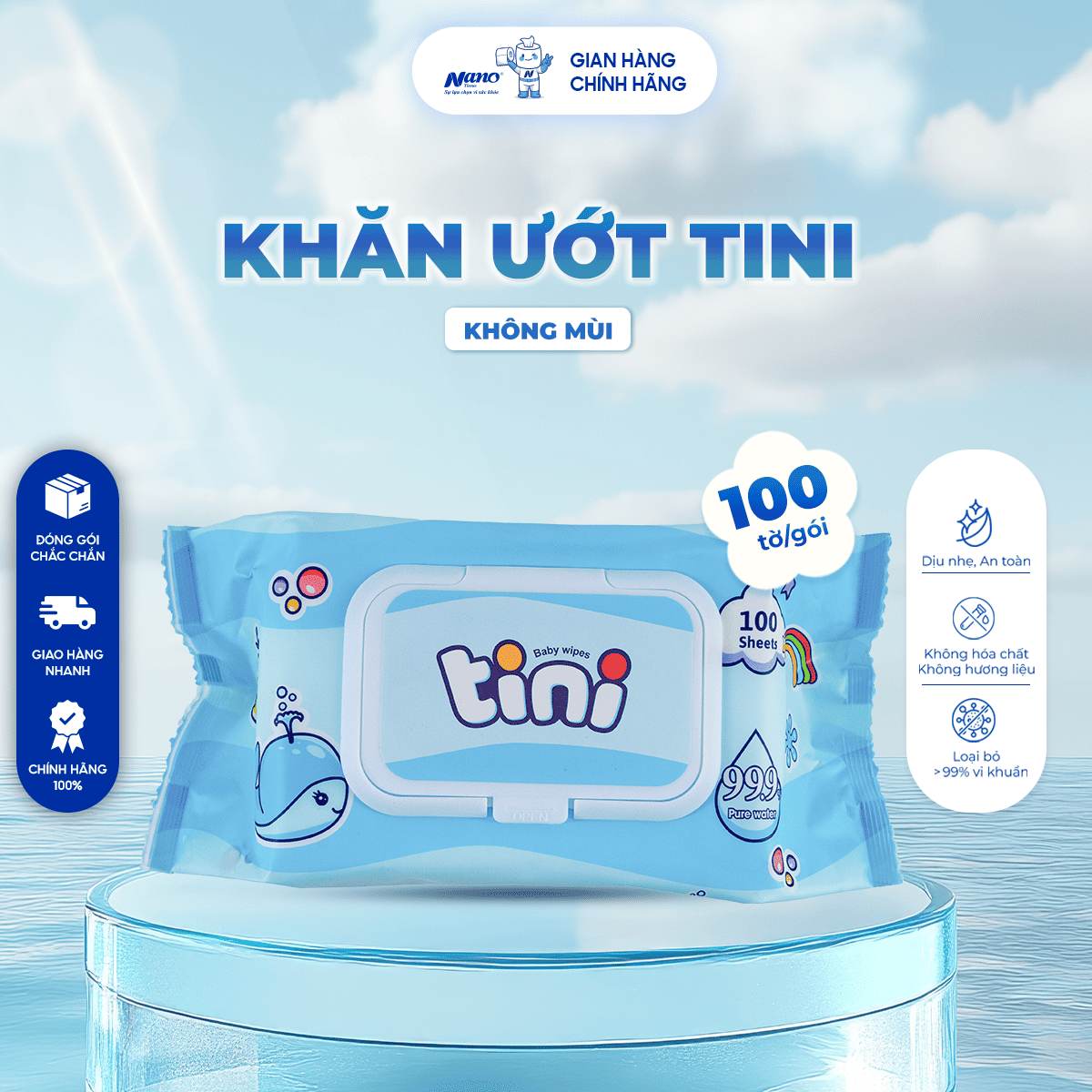Khăn ướt Tini 100 không mùi